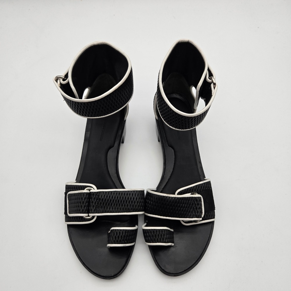 Alexander Wang Womens Black White Piping Ankle Strap Block Heel Sandals 37